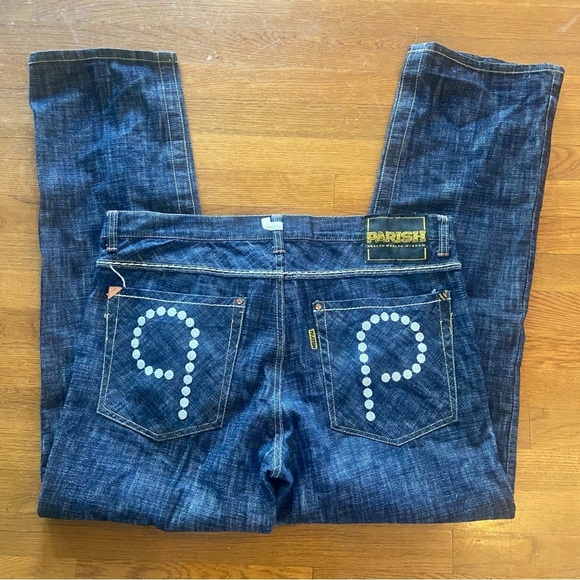 Parish Health Wealth &Wisdom Men’s Jeans Size 38 Dark Wash Button Fly Streetwear - Picture 6 of 16